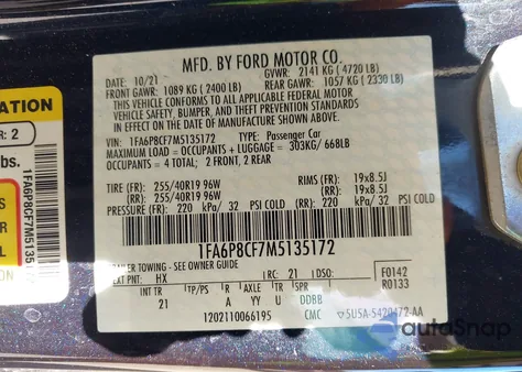 2021 Ford Mustang Gt Fastback из США, поврежденный, VIN 1FA6P8CF7M5135172